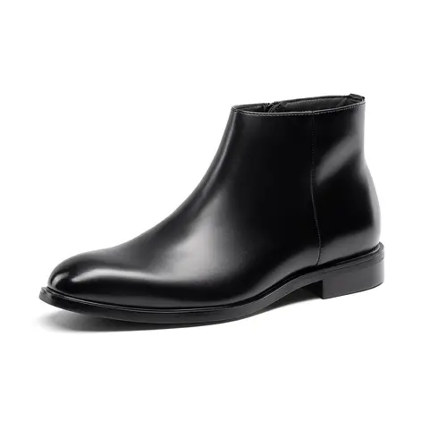 BRUNO MARC Men's Leather-Look Ankle Boots Footwear - Zip Closure, Polished Black Shoes, Formal Office Dress Wear, Daily Ready