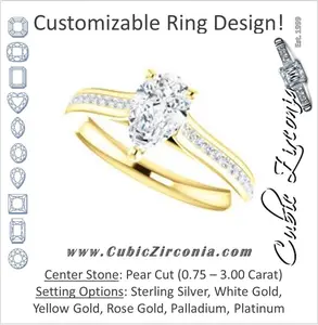 Cubic Zirconia Engagement Ring- The Rosario (Customizable Pear Cut Cathedral Setting with 3/4 Pavé Band)