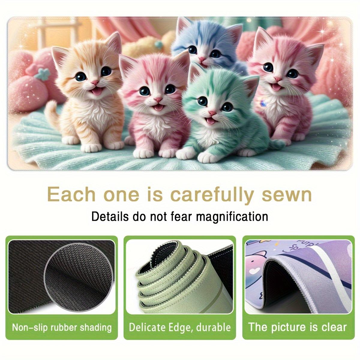 Colorful Kittens Large Gaming Mouse Pad & Desk Mat - Oversized Extended Thickened Non-Slip Rubber Base with Precision Hemming, Washable Cute Cartoon Kitten Design for Office & Gaming Setup, Rectangular Desk Accessory Gift
