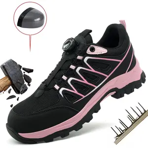 Women Rotary Buckle Safety Shoes For Work Boots Breathable Steel Toe Puncture Proof Sport Work Sneakers Indestructible Construction Work Shoes
