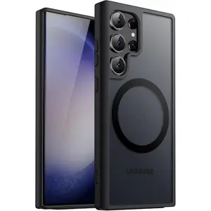 Magnetic Case for Samsung Galaxy S23 Ultra 5G 6.8-Inch, Compatible with MagSafe, Translucent Matte Back Shockproof Phone Cover (Black)