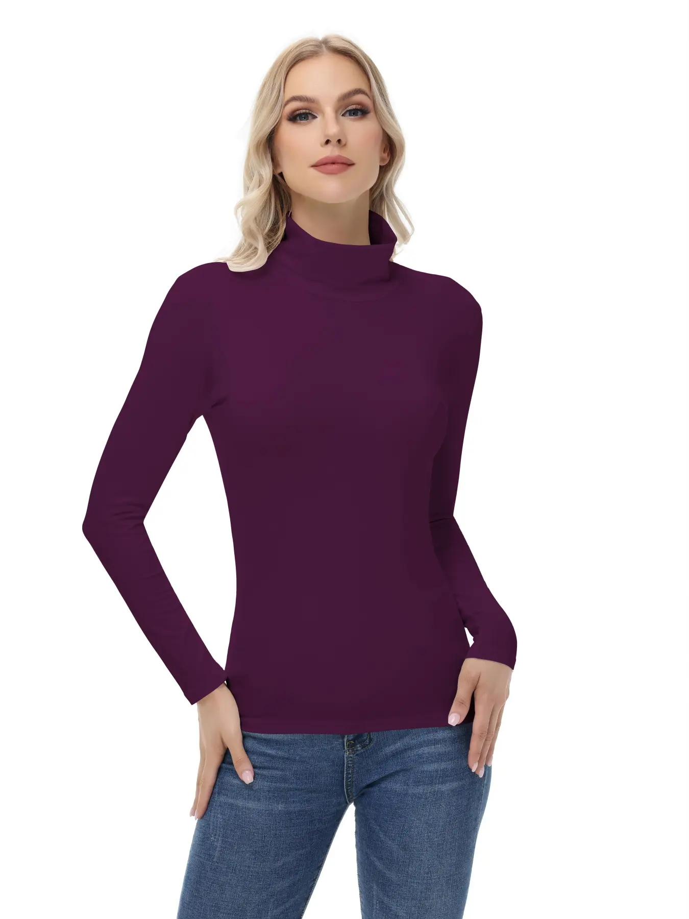 Women's Warm Thermal Underwear Top, Mock Neck Long Sleeve Base Layer Shirt for Fall & Winter, Fitted Sporty Style