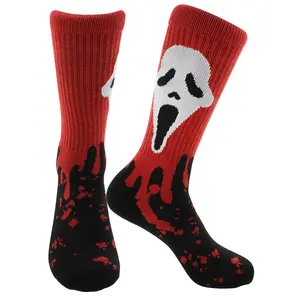Ghost Face Men's Horror Movie Mask Mid-Calf Crew Socks 1 Pair