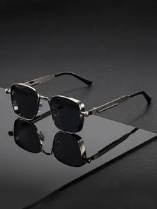 Vintage Steam Punk Square Frame Fashion Sunglasses, metallic Full Frame Anti-reflective PC Lens, Unisex Party, Driving & Dress Up Event Glasses