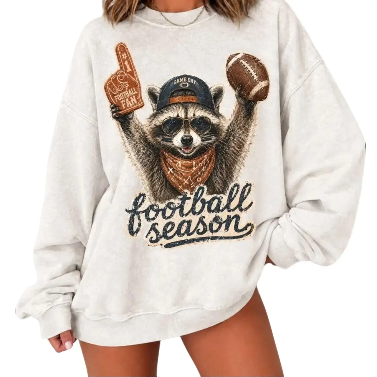 Gildan Football Season Raccoon Sweatshirt, Vintage Game Day Crewneck, Cute Football Fan Pullover, Fall Sports Sweatshirt, Unisex Tailgate Gift