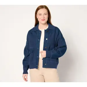 Peace Love World Cardigan Sweater with Denim Details