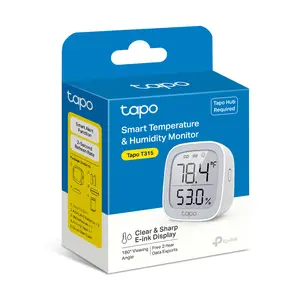 Tapo T315 Smart Temperature & Humidity Monitor – 2.7'' E-Ink Display, Swiss-Made Sensor, ±0.54 °F / ±3 % RH Accuracy, Real-Time App Alerts, 2-Year Battery, 2-Year Free Data Export, Requires Tapo Hub
