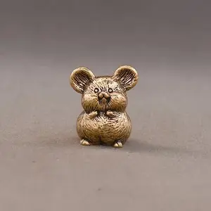 Creative Brass Metallic Cute Stuffed Mouse Home Desktop Decorative Ornaments Decoration, Cute Animal Design Adorable Animal Figurine for Living Room Decor, Unique Gift Idea
