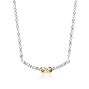 Aprilery Modern Two-Tone Twisted Chain Necklace with Dainty Cross Pendant – Minimalist Everyday Jewelry for Women