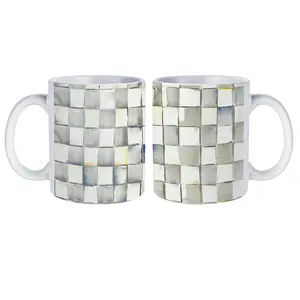 Fun Plaid Mug, Sterling Check Pattern Mug, Elegant Hand Painted Style Ceramic Coffee Cup, Luxury Home Decor Kitchenware, Mother's Day Gifts for Wife Housewarming Anniversary & Spring Social Gathering Presents