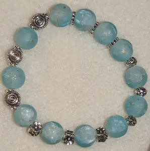 007-Teal Gold Crackle Handmade Bracelet with Cute Silver Accents - Unique Daily Wear Jewelry Accessory