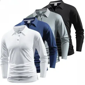 Men's 4-Piece Long Sleeve Polo Shirt Set Quick Dry Golf Tennis Clothing Comfortable Color Block Collar Cuff Design for Casual & Athletic Wear