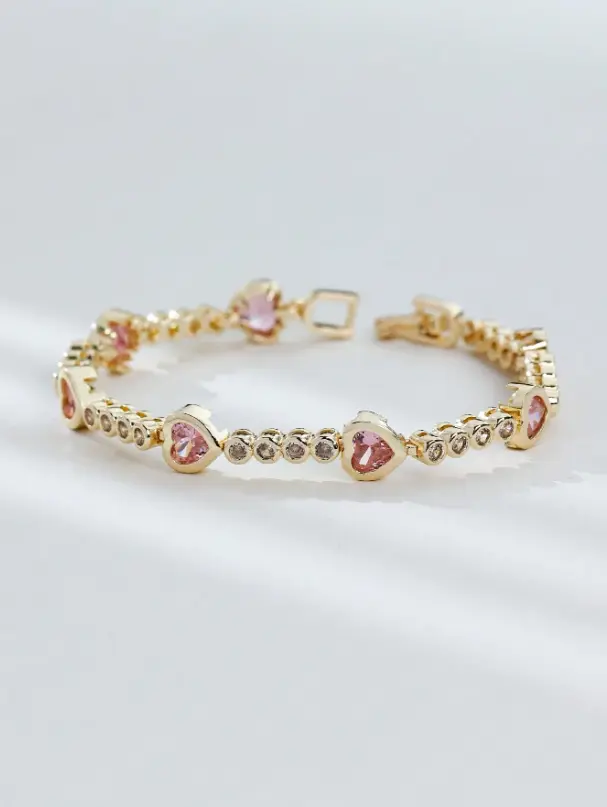 1pc Elegant Heart-Shaped Synthetic Zirconia Clustered Tennis Bracelet For Women, Luxurious Gift For Valentine's Day/Birthday