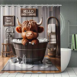 Rabbit Bath Curtain Cute Fluffy Grey Bunnies Leafy Foliage Shower Curtain, Suitable for Bathtub/Shower Enclosures