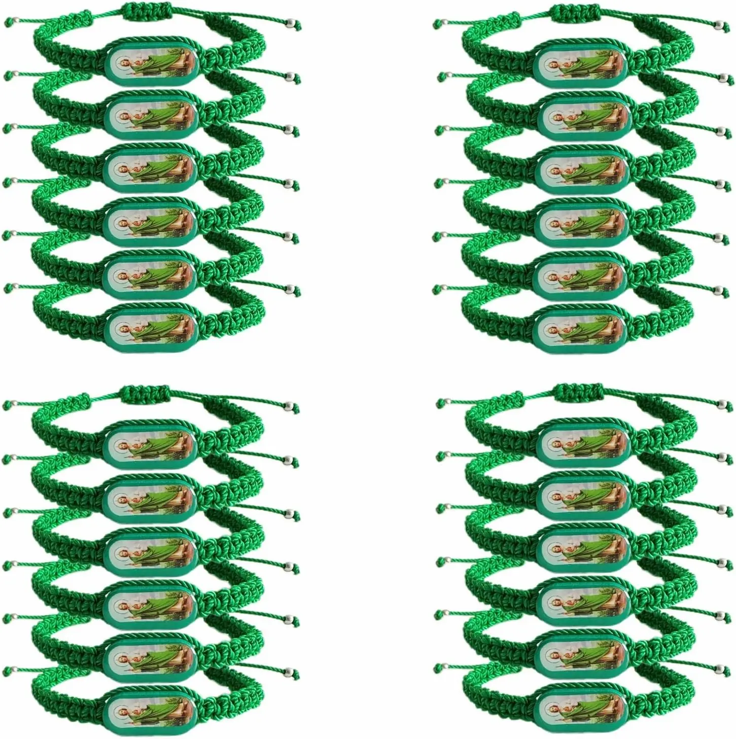 Bovemee 24PCS Virgin Mary Bracelets，Green Saint Jude bracelet Rosary Handmade Mexican bracelets,Virgen de Guadalupe Bracelet San Judas Tadeo Gift For Men Women