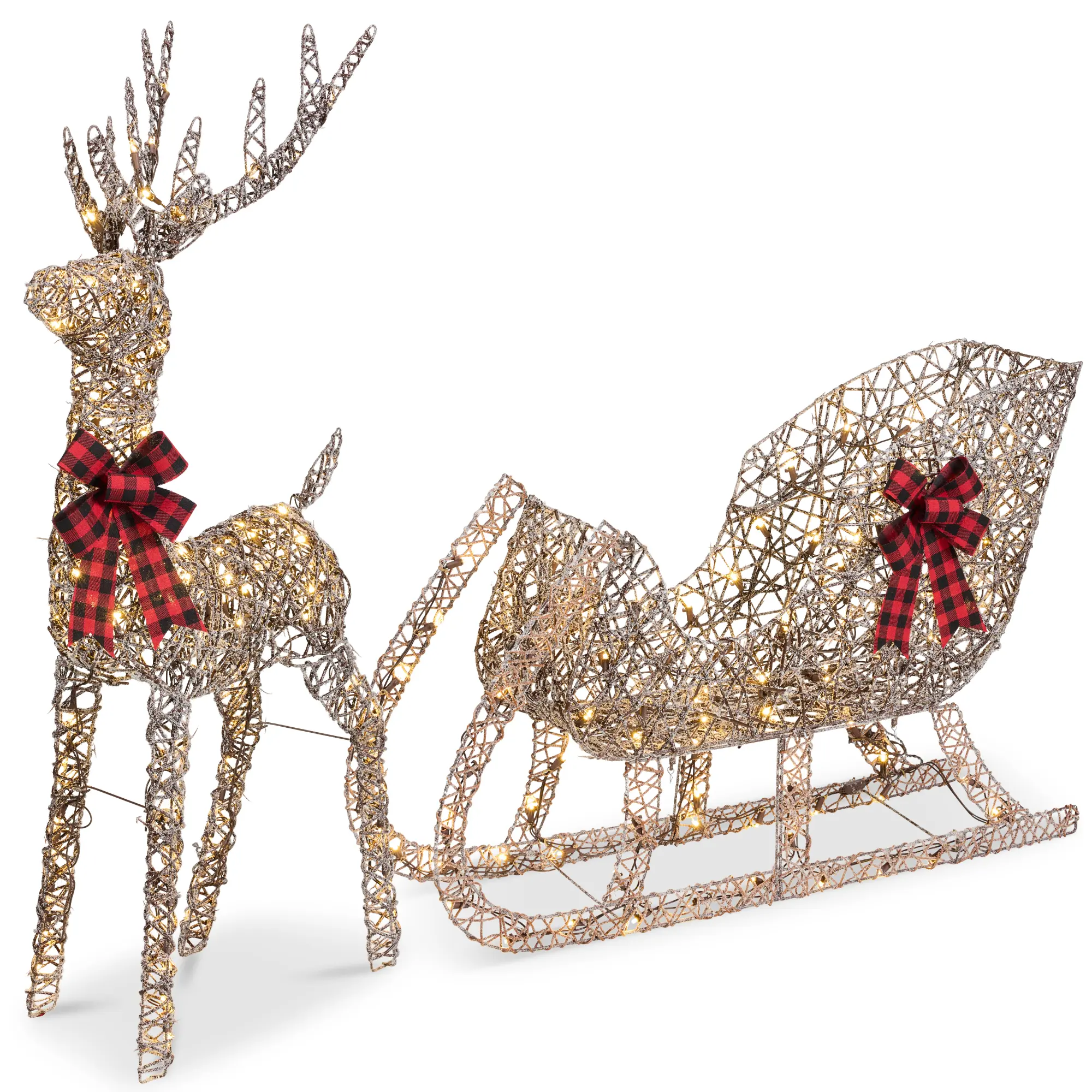Best Choice Products Lighted Christmas Reindeer & Sleigh Outdoor Decor – 4ft & 5ft Sets w/ LED Lights in Gold, White, Silver & More