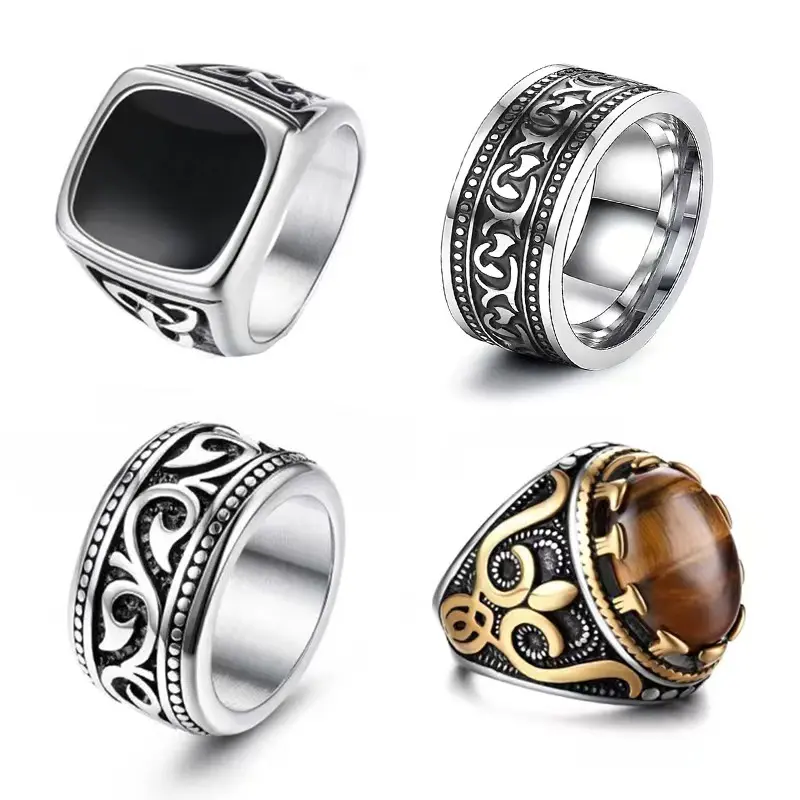 Viking Men's Ring with Celtic Knot, Gunmetal Stainless Steel Block-Shaped Band, Casual Trendy Geometric Jewelry, Casual Trendy Jewelry, Rings stack