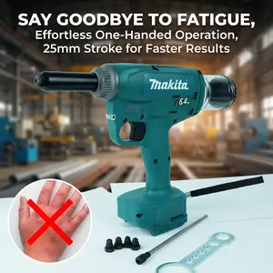 Makita Cordless Rivet Gun with High Pull Force for Sheet Metal Assembly and Maintenance Work