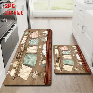 Kitchen Mat Set for floor 2/3 Piece,Vintage Laundry Illustration with Decorative, Non Slip Kitchen Rugs and Mats for Kitchen, Entryway, Bathroom, Laundry Room, Hallway