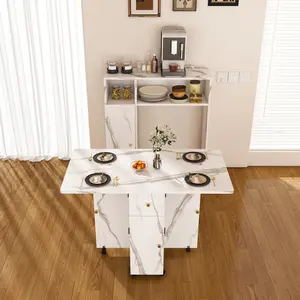 Multifunctional Folding Dining Table with Wall-Mounted Sideboard  Storage for Small Apartments(wihte)