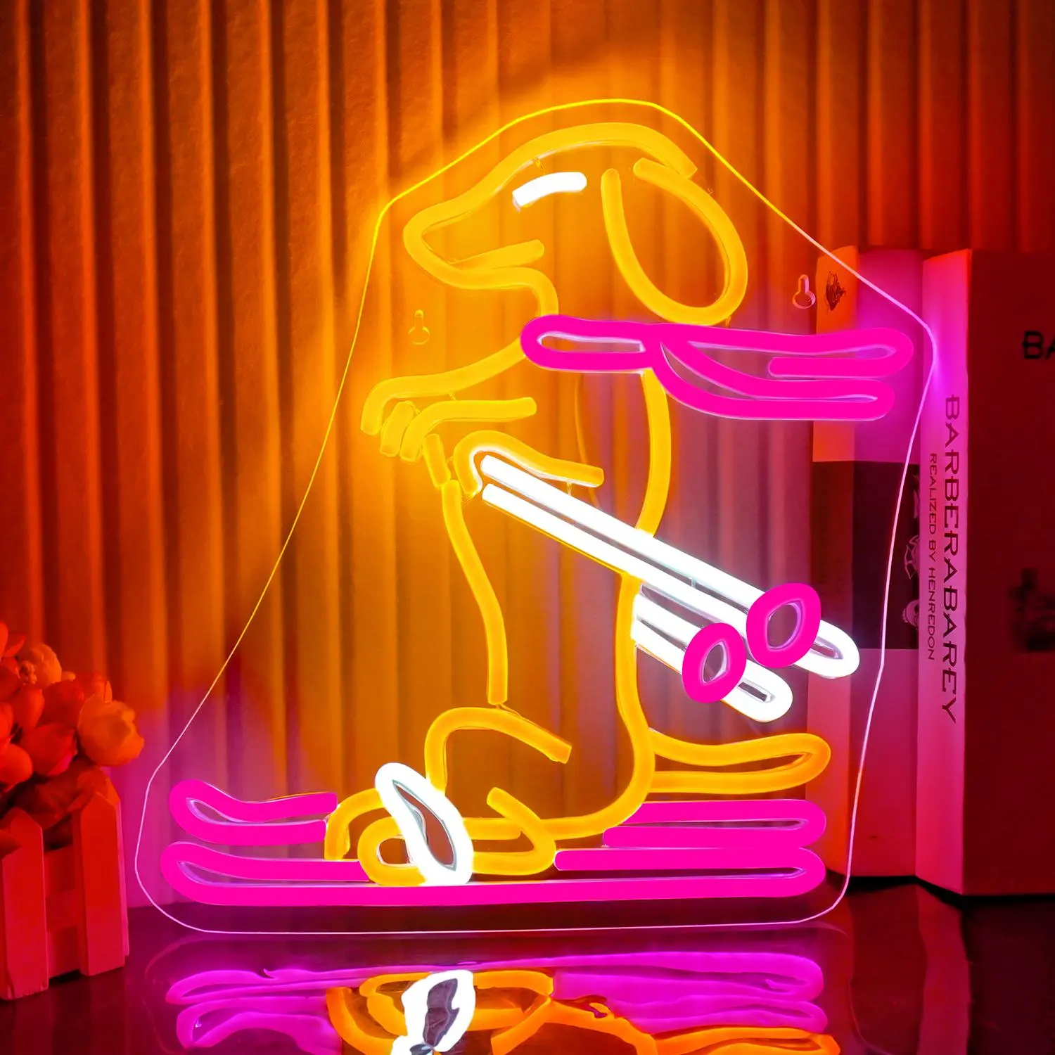 Skateboard Dog Design Neon Sign, USB Plug LED Glowing Wall Mounted Neon Decorative Light, Novelty Light for Home, Office, Shop, Coffee Shop, Pet Shop