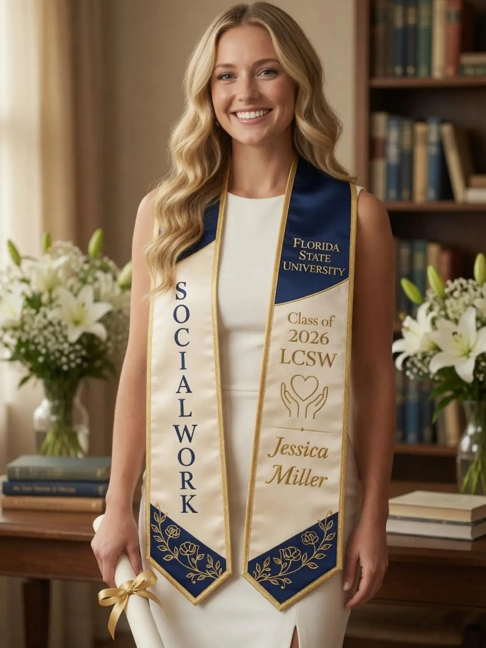 Personalized Social Work Graduation Stole 2026, MSW BSW Printed Sash, Custom Name Grad Stole, Social Worker Graduation Gift Keepsake