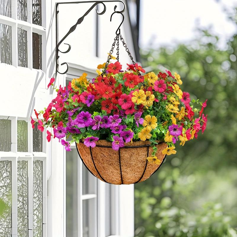2pcs Artificial Hanging Flowers Baskets with 24 Realistic Daisies & Eucalyptus - UV-Resistant Outdoor/Indoor Decor for Porch, Patio, Balcony, Yard - Includes Hanging Baskets & Greenery