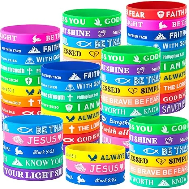 20 Pack Jesus Motif Wrist Bracelets for Men Women Teens, Soft Stretch Waterproof Bands, Multi-Color Easter Party Favors, Wrist Type Bracelets & Bangles, Vibrant, Religious, Birthday Parties, Stretchy Bracelets, Bible Verses