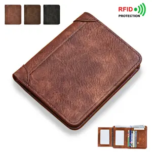 JUSIEX Premium Vintage Leather Trifold Wallet for Men - RFID Blocking Short Slim Wallet Credit Card Holder with Multi Card Slots & ID Window, Everyday Carry Purse with Cash Compartment Ideal Father’s Day Gift