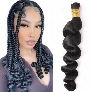 Human Braiding Hair for Boho Braids Loose Deep Wave Bulk Human Hair Knotless 100% Unprocessed Brazilian Virgin Hair Extensions for Braiding Curly Water Wav