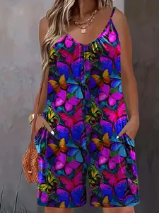 Plus Size Butterfly Print Romper sets matching