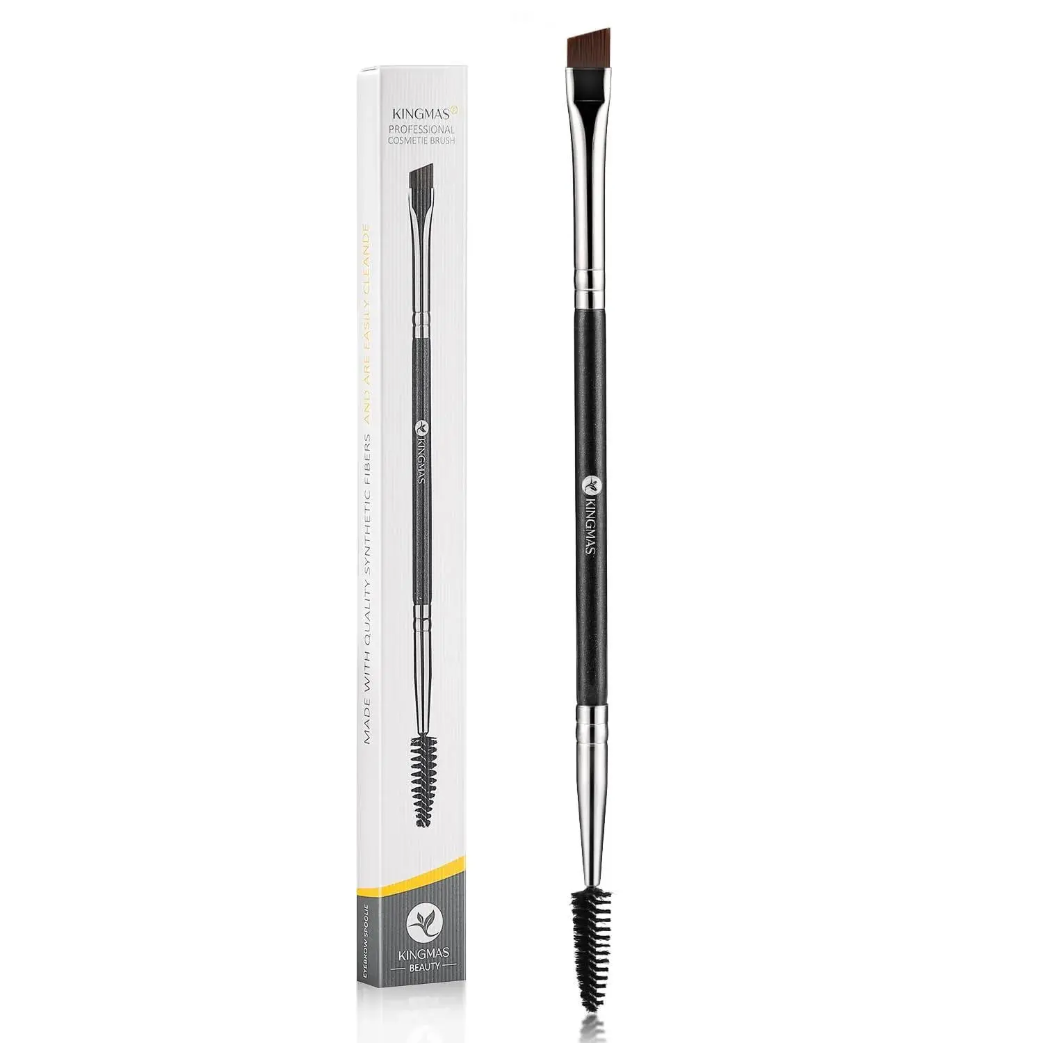 Eyebrow Brush, Professional Double-Ended Angled Eye Brow Brush and Spoolie Brush (Black)