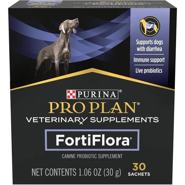 Purina Supplements FortiFlora Canine Probiotics for Dogs, Helps Digestive Gut Health and Diarrhea - 30 ct. Box, Vet Recommended Dog Probiotic, Daily Digestive Support, Gut Balance, Immune Support, Easy Sprinkle Powder