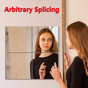 1mm Scratch-Resistant Flexible Acrylic Mirror, 4 Self-Adhesive Square Tiles, Safe Non-Glass Design, Wall-Mounted Home Decor