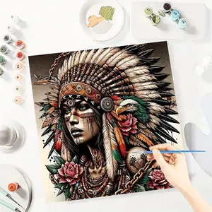 Tribal Girl Paint by Numbers for Adult,Paint by Number Kit for Beginners,DIY Acrylic Paint Canvas Painting Kits Art ,Home Wall Decor Gift for Her, 20x20 inch(Without Frame)