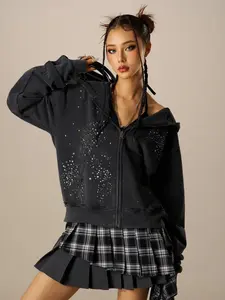 Aelfric Eden Unisex Hotfix Rhinestone Star Zip Up Hoodie Vintage Washed Oversized Streetwear Jacket 100% Cotton Aelfric Eden Unisex Hotfix Rhinestone Star Zip Up Hoodie Vintage Washed Oversized Streetwear Jacket 100% Cotton