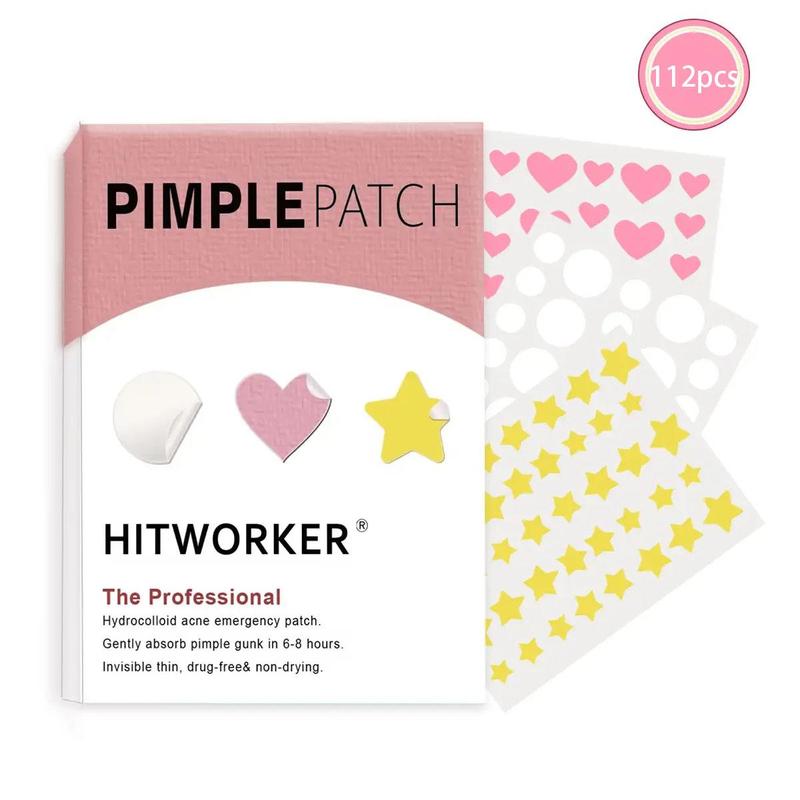 Hitworker Hydrocolloid Acne Patch Bundle, Each Pack 112pcs in White, Pink, Yellow with Invisible, Drug-Free Blemish Covering Patches