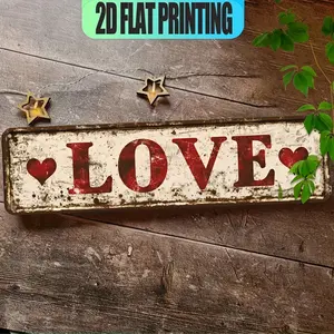 Vintage "LOVE" Aluminum Wall Sign - Rustic Red & White Decorative Plaque with Heart Design, Perfect for Bars, Restaurants, Porches, Farmhouses - Indoor/Outdoor Art Decoration, Metal Wall Art Decor