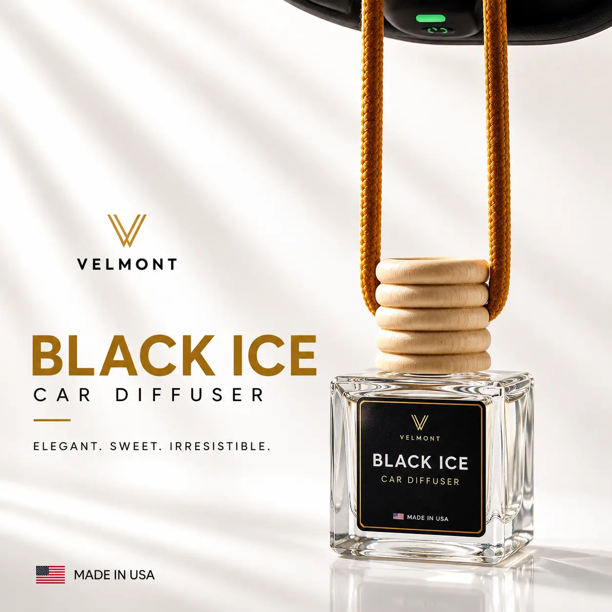 VELMONT Black Ice Car Air Freshener – Premium Essential Oil-Infused Hanging Car Diffuser, Long-Lasting Luxury Fragrance & Odor Eliminator for Car Interior Accessories