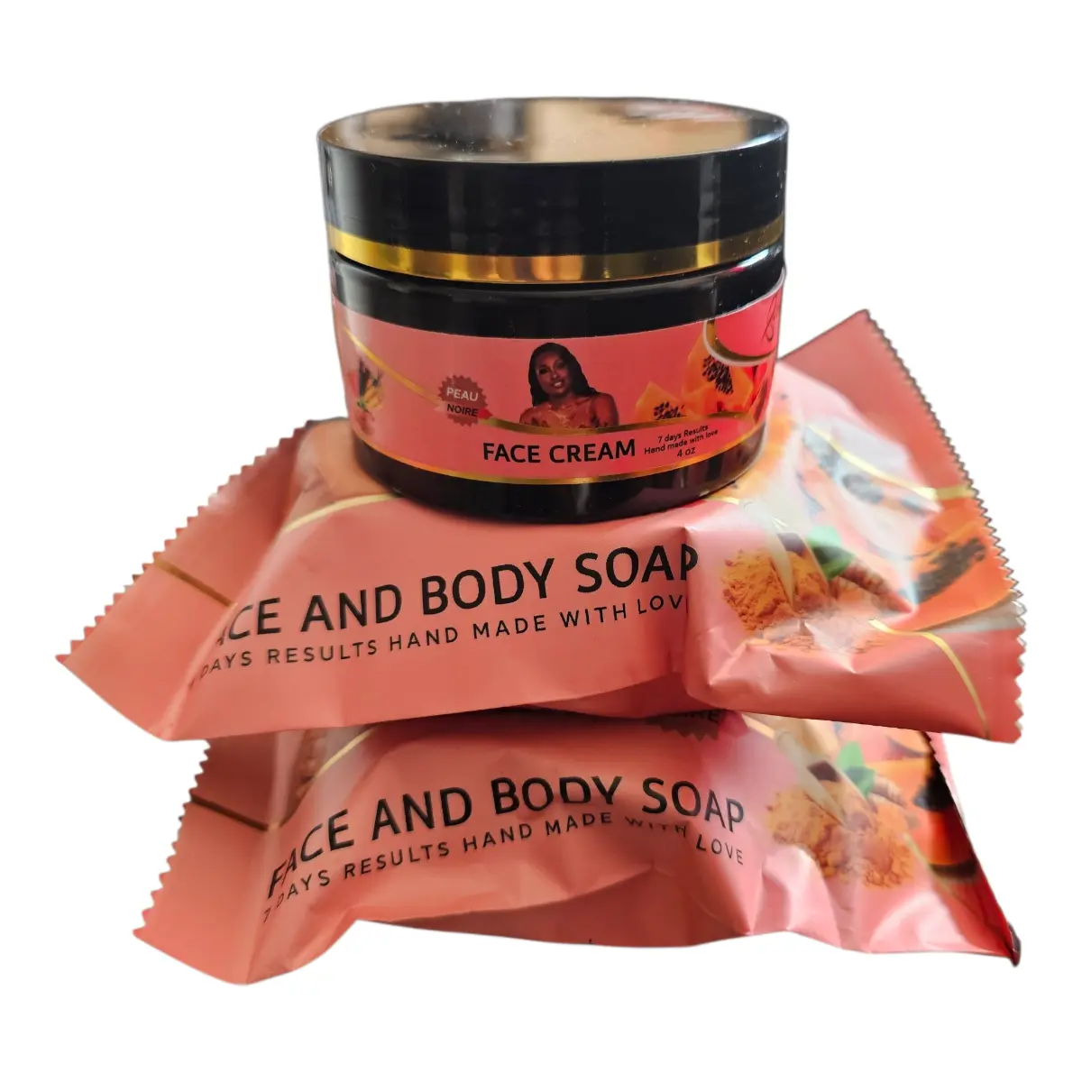 Peau Noire Glow Face Cream 3-Piece Set - Gentle Exfoliating, Deeply Hydrating, Nourishing Daily Moisturizer with Cleansing & Skin Repair Benefits