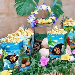 LaVenty 12 PCS Moana Birthday Party Supplies Moana Party Popcorn Boxes Moana Party Favors Treat Goodies Sweets Favors Bags Boxes for Birthday Baby Shower Disposable Decor
