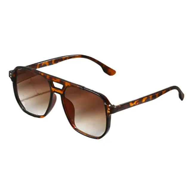 Unisex Vintage Square Aviators - Polycarbonate Full Rim Square Frame Shades, Oversized Animal Print Tortoiseshell, Bohemian Doublebeam, Casual Outdoor Sunglasses for Driving, Dating, Outfits Inspo Fashion Accessory