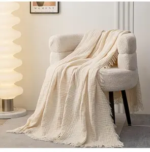 Cooling Blanket 100% Cotton 3 Layer for Couch and Bed, Hypoallergenic Fabric, 24"X47" Soft Lightweight and Breathable for All Seasons, White and  Decorative, Gift for women and girls