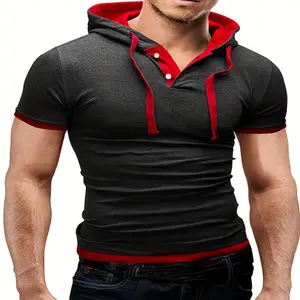 Men's Fashionable Red Shirt with Hood - Casual Short Sleeve, Stretch Polyester Fabric, Machine Wash & Dry Clean Safe, Summer Essential