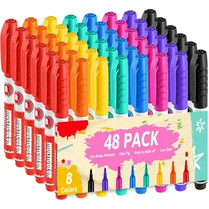 Dry Erase Markers, Fine Tip Whiteboard Marker, Low Odor Dry Marker, Fine Point Markers are pecfect for Whiteboard Mirrors Glass, Assorted Color Markers for School Office  (48 Pack 8 Colors)