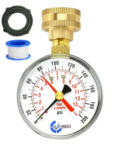 2-1/2" Pressure Gauge, Water Pressure Test Gauge, 3/4" Female Hose Thread, 0-200 PSI with Red Pointer