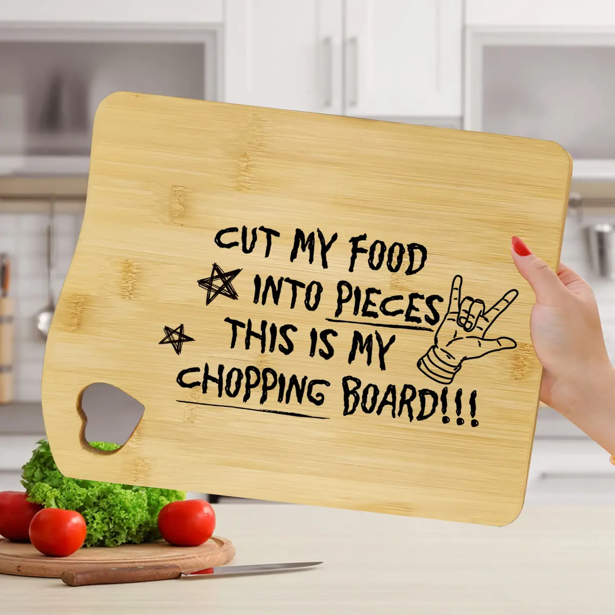 Bamboo Cutting Board, Food Cutting Board, Creative Kitchen Decor Chopping Board for Camping, Picnic & BBQ, Perfect Christmas Gift for Family & Friends, Durable Chopping Board, Bamboo Chopping Boards