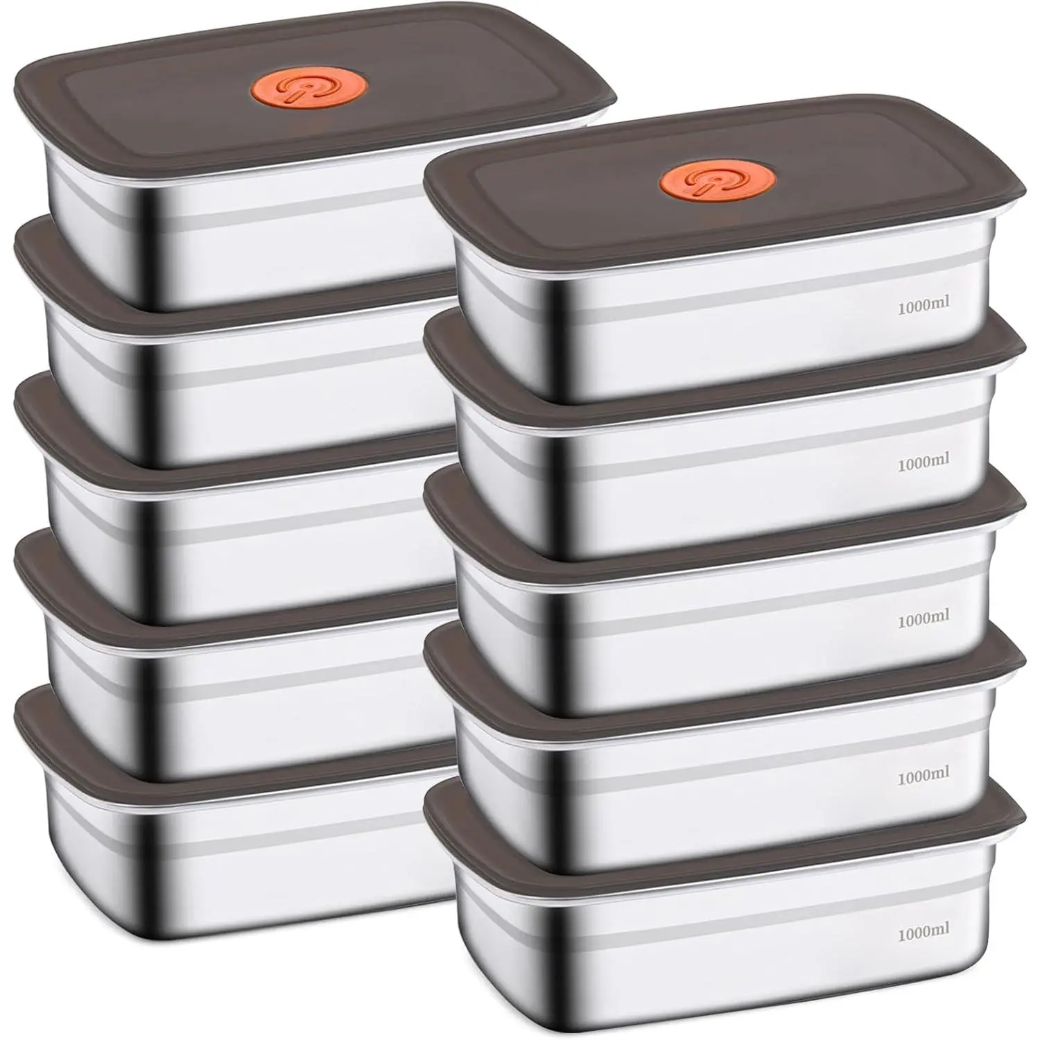 10-Pack Rectangular Stainless Steel Storage Containers - 34oz Leak-Proof Metallic Meal Prep Lunch Boxes, Stackable Dishwasher-Safe Home Organizer Bins for Snacks, On-the-Go Meals