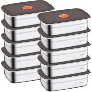 10 Pack Stainless Steel  Storage Containers with Leak-Proof , 34oz  Metal Meal Prep Lunch Boxes, Stackable, , Dishwasher Safe for Snacks, Fruits & On-the-Go Meals