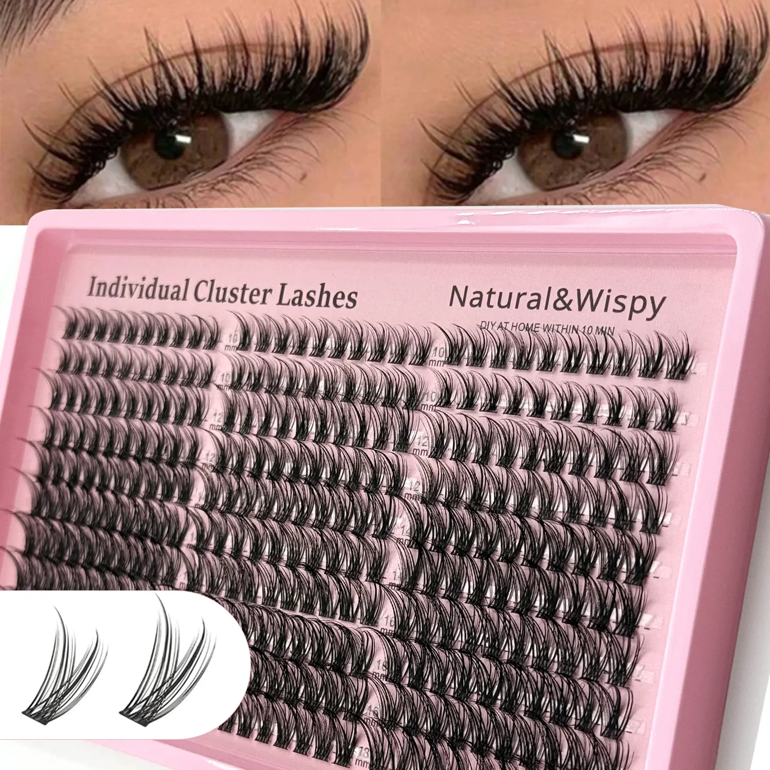 ORCHARD Wispy C Curl DIY Cluster Lashes, 10-16mm 0.05mm Black Thin Soft Band Cosmetic Lash Extensions (300pcs), Mixed Styles for Natural Look Makeup